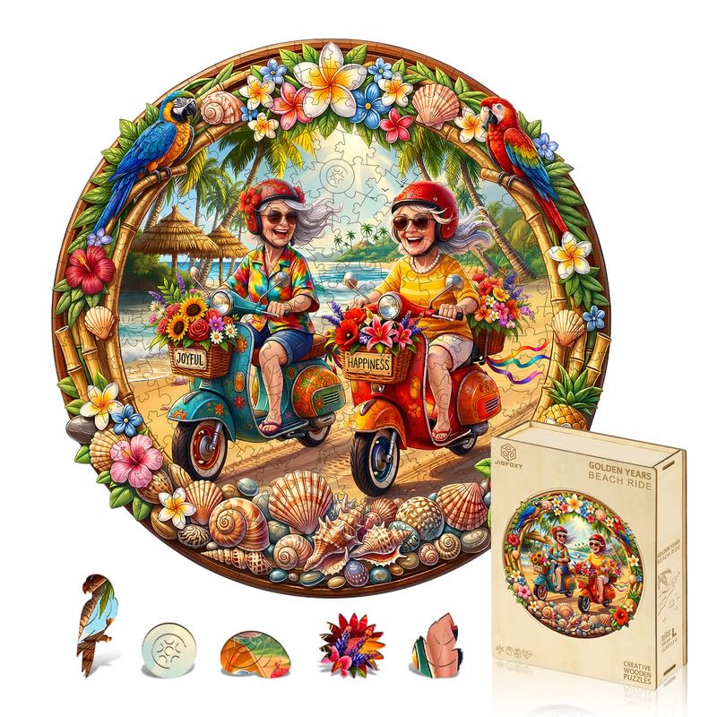 Jigfoxy Wooden Puzzles for Adults, Golden Years Beach Ride Wood Puzzle - color: Golden Years Beach Ride, size: Medium