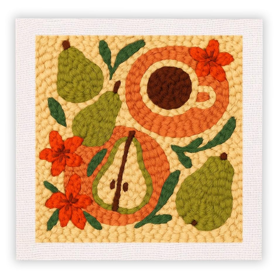 SDOYUNO Punch Needle Kit with Frame for Adults Beginners Kits 9.84 x 9.84 Inch Embroidery Starter Kits Punch Needle Kit with Fruit Pattern, Threader, Yarns, Rug Punch, DIY Craft Kits (Apricot) - color: apricot