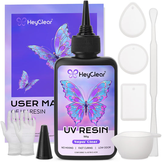 HeyClear 100g UV Resin kit with Molds, Tools for Beginners Jewelry Making - size: 100g kit