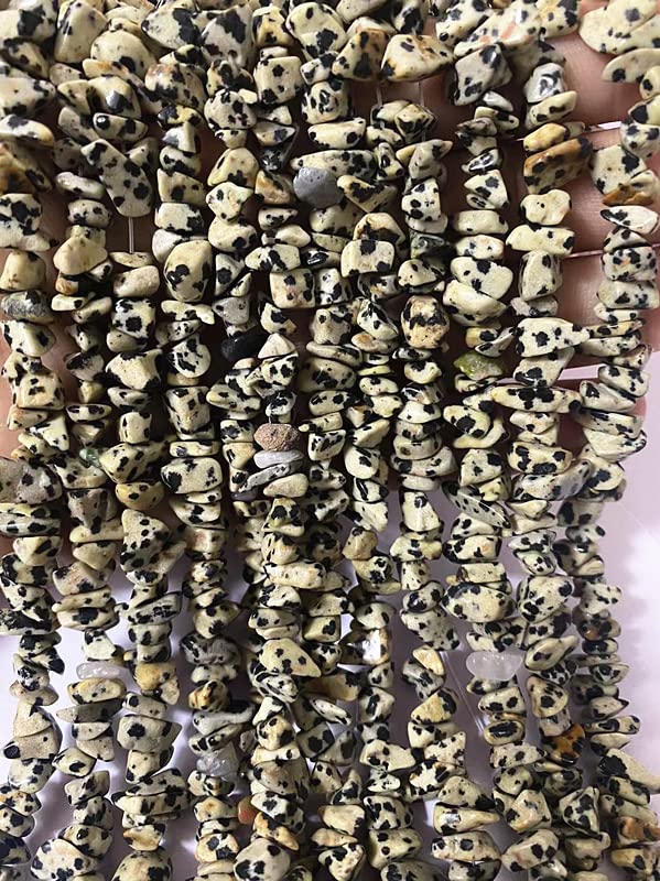 7-8mm Natural Dalmatian Jasper Gemstone Chips Healing Gravel Bracelets Necklace Kit Irregular Tumble Stone Beads DIY Crafts Design Jewelry Making 32" - color: Dalmatian Jasper