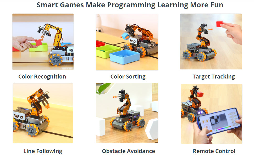 MasterPi 5DOF Robotic Arm for RaspberryPi 5 AI Vision Tracking Target Sorting Line Follow Open Source Programming Smart Robot Car Kit for Teen Adult STEM Educational Building Robot, RPi Not Included