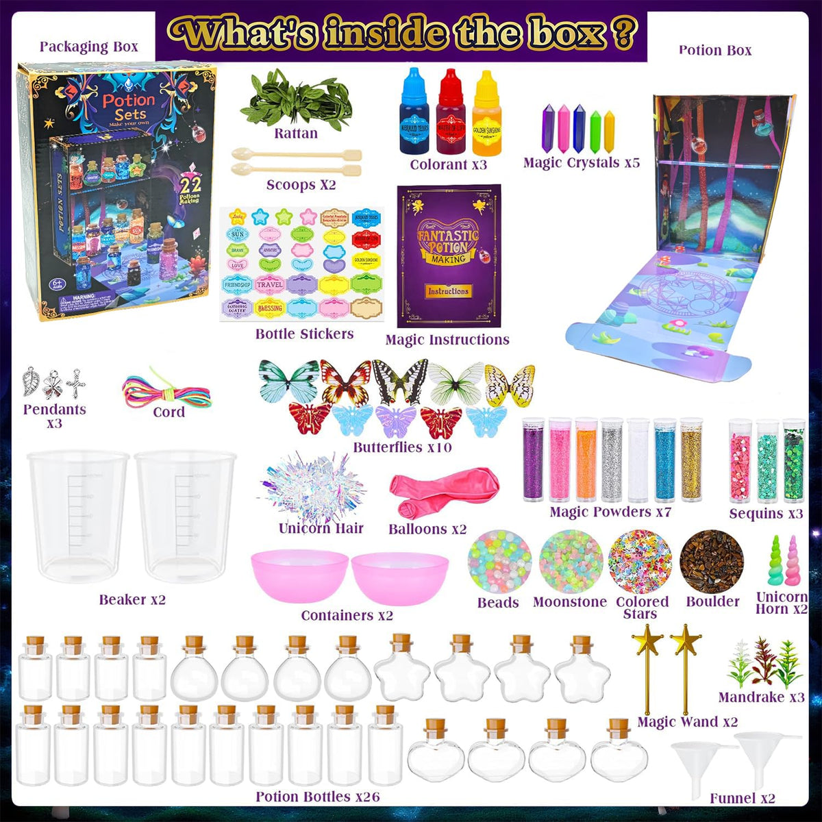 Fairy Magic Potions Kit for Kids, Magic Mix Kit Wizard Witch's Bottles Mystery Potions Craft Toys, Arts and Crafts for Kid Ages 6 7 8 9 11 12+ Years