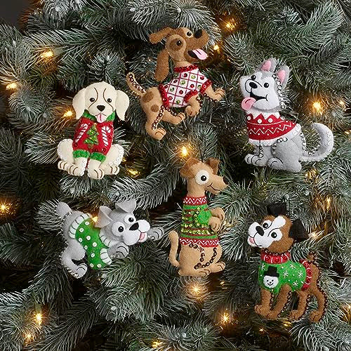 Bucilla Felt Applique 6 Piece Ornament Making Kit, Dogs in Ugly Sweaters, Perfect for DIY Arts and Crafts, 89295E