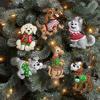 Bucilla Felt Applique 6 Piece Ornament Making Kit, Dogs in Ugly Sweaters, Perfect for DIY Arts and Crafts, 89295E