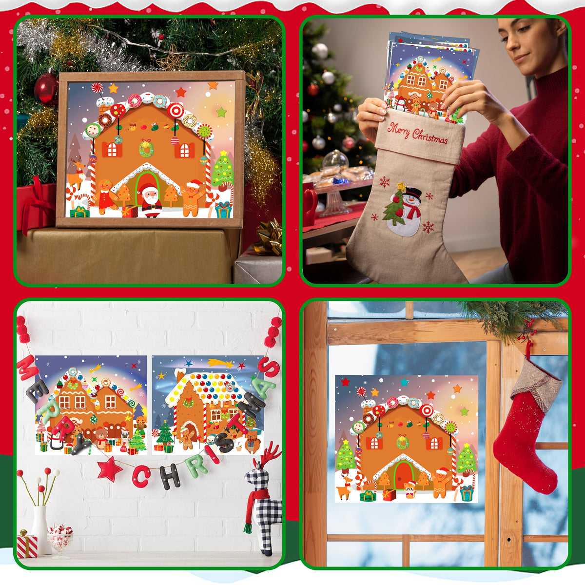 LINAYE 48PCS Make A Gingerbread House Stickers, Christmas Crafts for Kids Toddlers, Gingerbread House Craft Stickers, Christmas Activities Games for Kids Party Favors, 24 Finished Products - style: Gingerbread House 48 Sheets